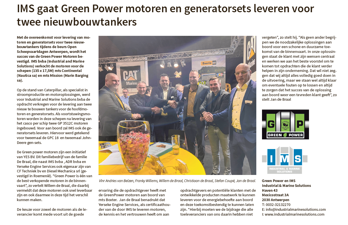afbeelding bij IMS gaat Green Power motoren en generatorsets leveren voor twee nieuwbouwtankers!